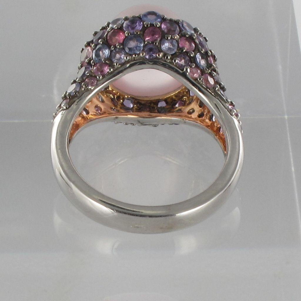 New Pink Quartz Sapphires Tanzanites Amethysts Silver Ring In New Condition In Poitiers, FR