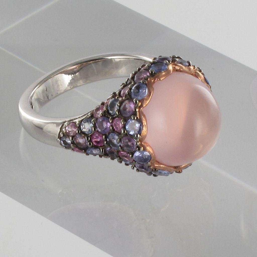 Women's New Pink Quartz Sapphires Tanzanites Amethysts Silver Ring