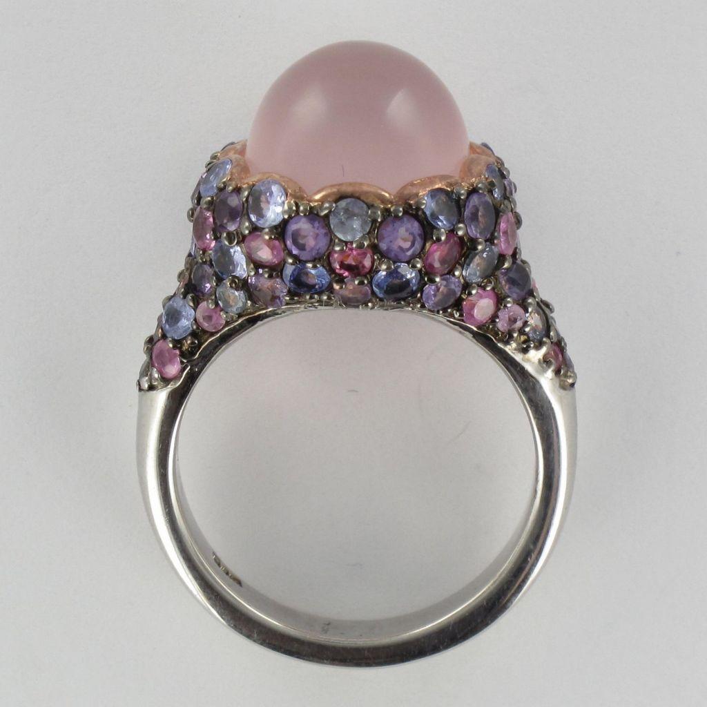 New Pink Quartz Sapphires Tanzanites Amethysts Silver Ring 1