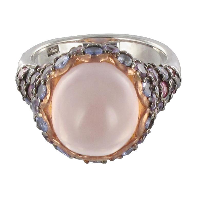 New Pink Quartz Sapphires Tanzanites Amethysts Silver Ring