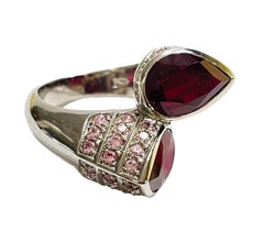 New Pink Raspberry Tourmaline 14K White Gold Plated Sterling Ring