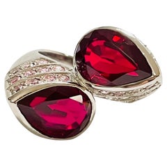 New Pink Raspberry Tourmaline 14K White Gold Plated Sterling Ring