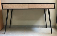 New Pink Relief Metal and Black Lacquered Wood Desk Table with Two Drawers