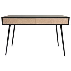 New Pink Relief Metal and Black Lacquered Wood Desk Table with Two Drawers