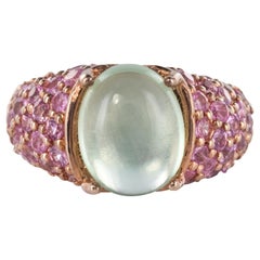 New Pink Sapphires Prehnite Silver Ring