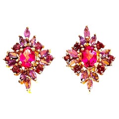 New Pink Topaz Amethyst & Rhodolite Garnet 14k GP & Sterling Post Earring