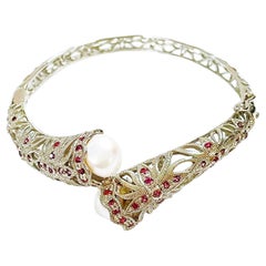 New Pink Tourmaline 
Pearl 925 Sterling Silver Bangle Bracelet