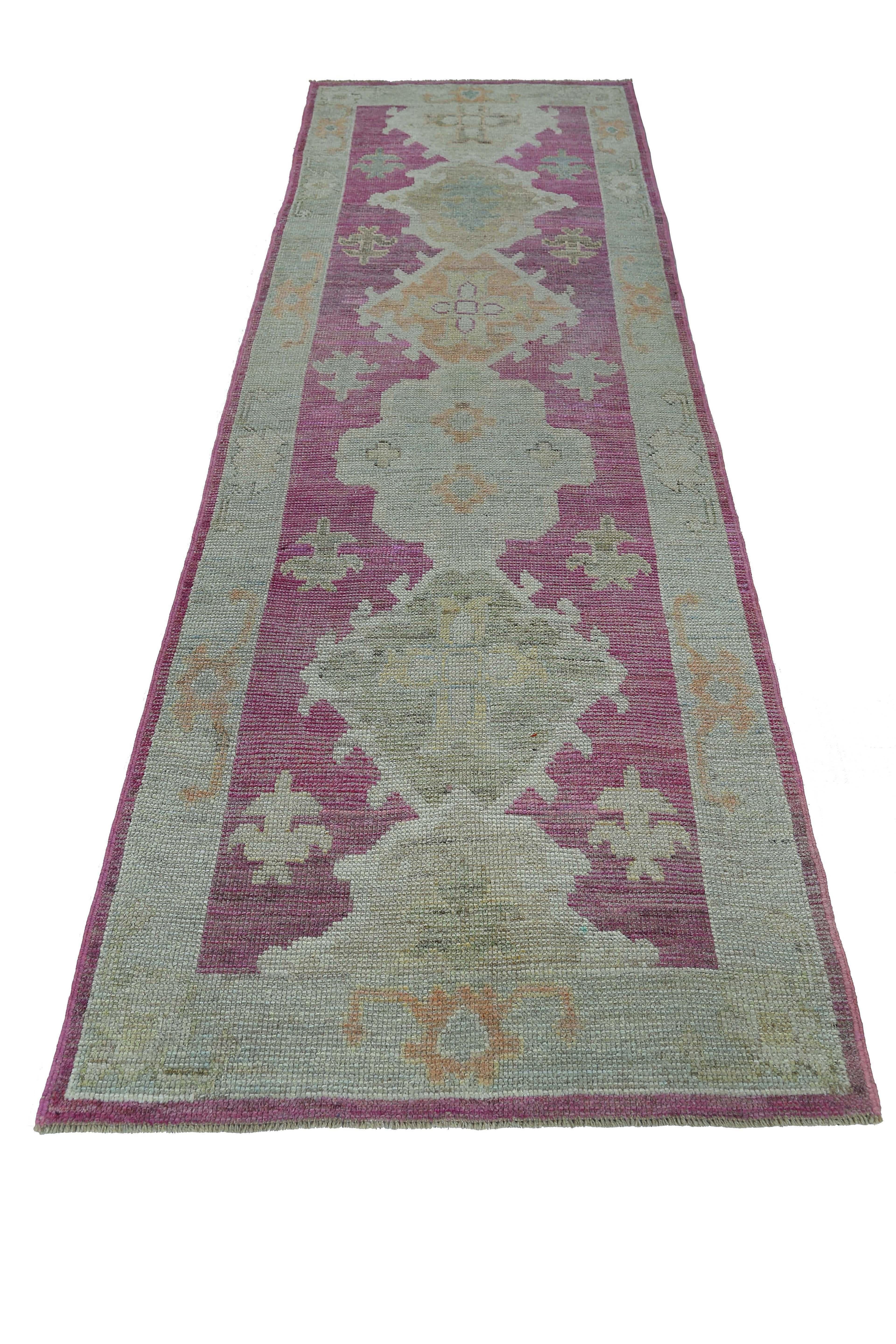 Tribal Afghanistan Oushak Runner Rug Circa 1990 - Wool Light Blue Pink Design - 95453 For Sale