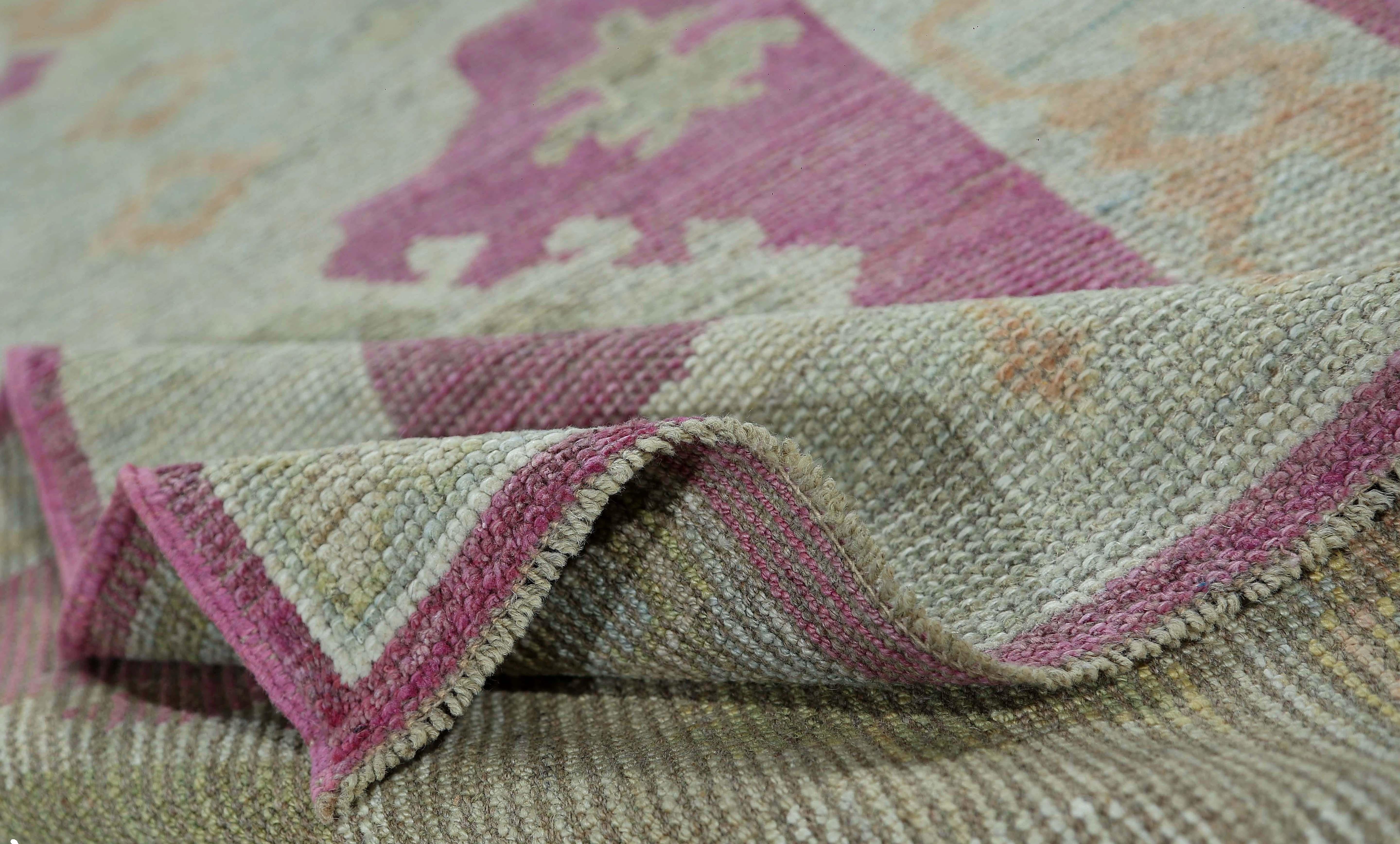 Afghanistan Oushak Runner Rug Circa 1990 - Wool Light Blue Pink Design - 95453 In Excellent Condition For Sale In Dallas, TX