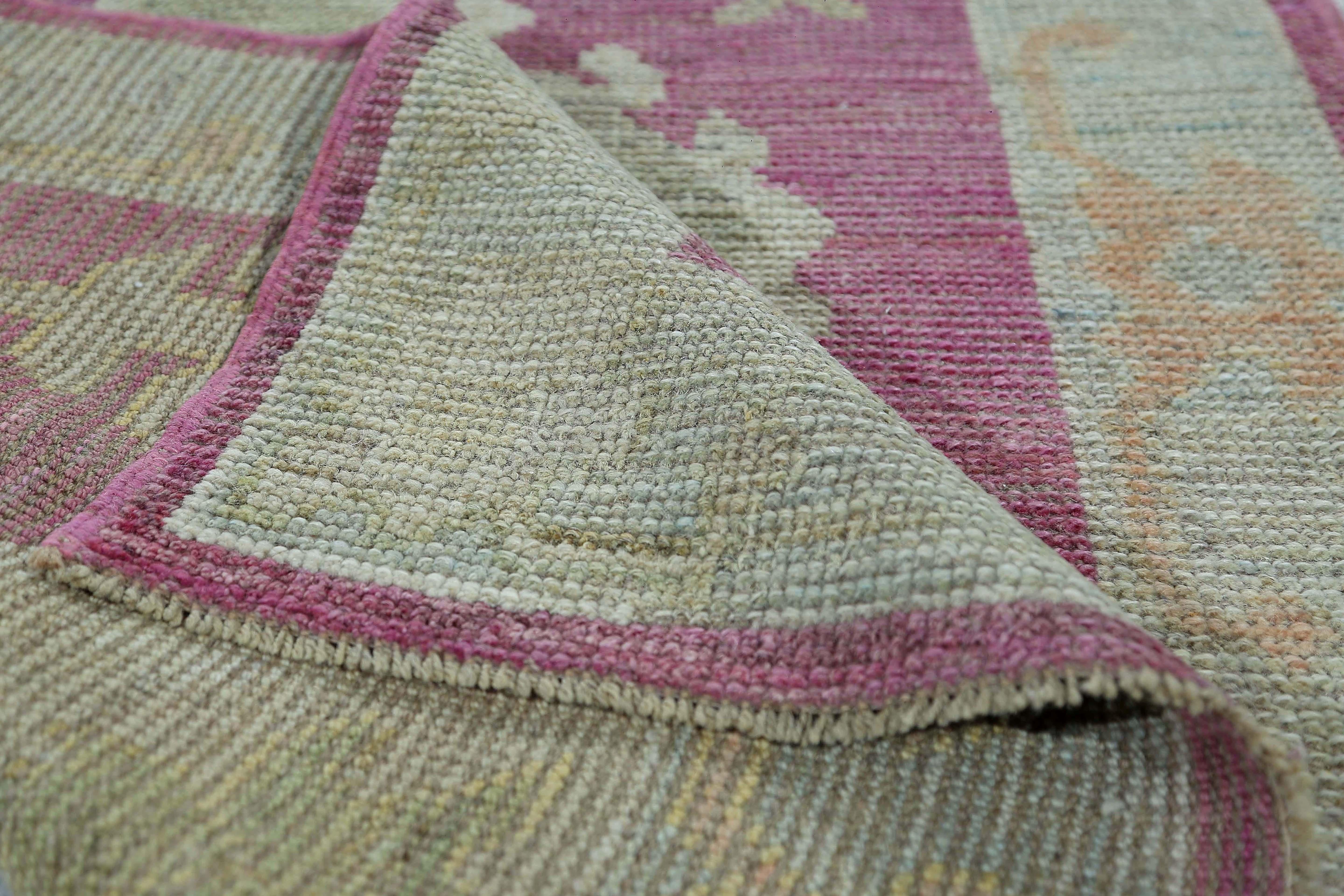Wool New Pink Turkish Oushak Runner For Sale