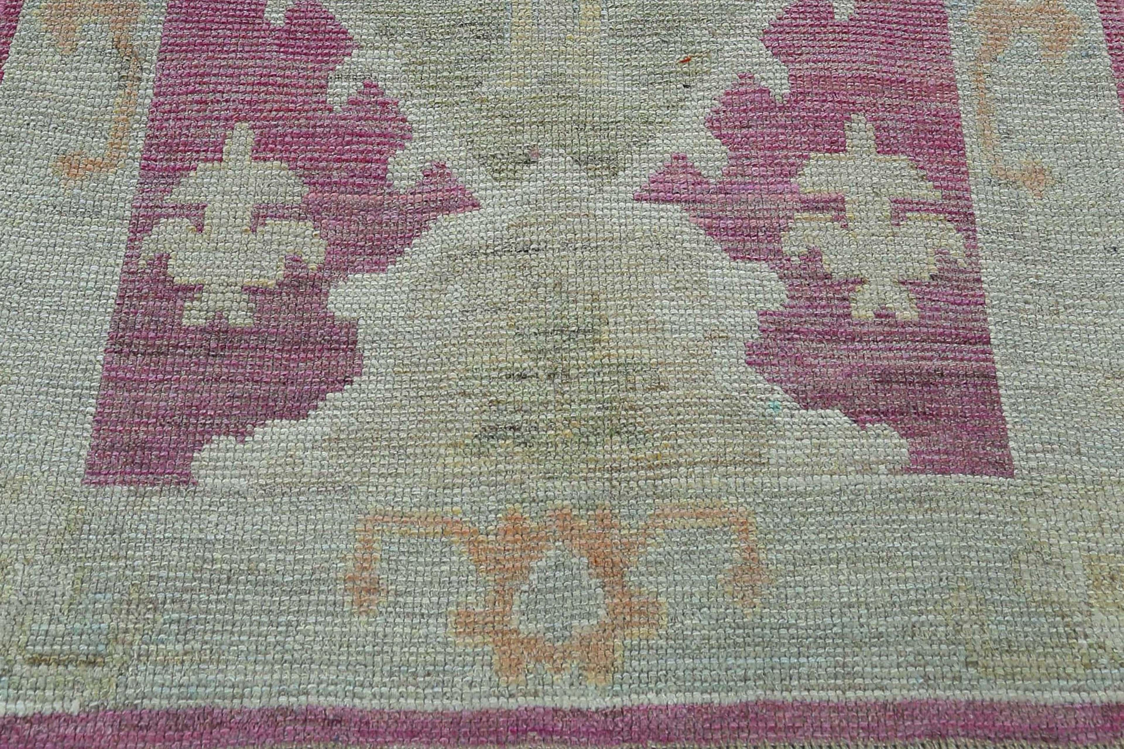 Afghanistan Oushak Runner Rug Circa 1990 - Wool Light Blue Pink Design - 95453 For Sale 3