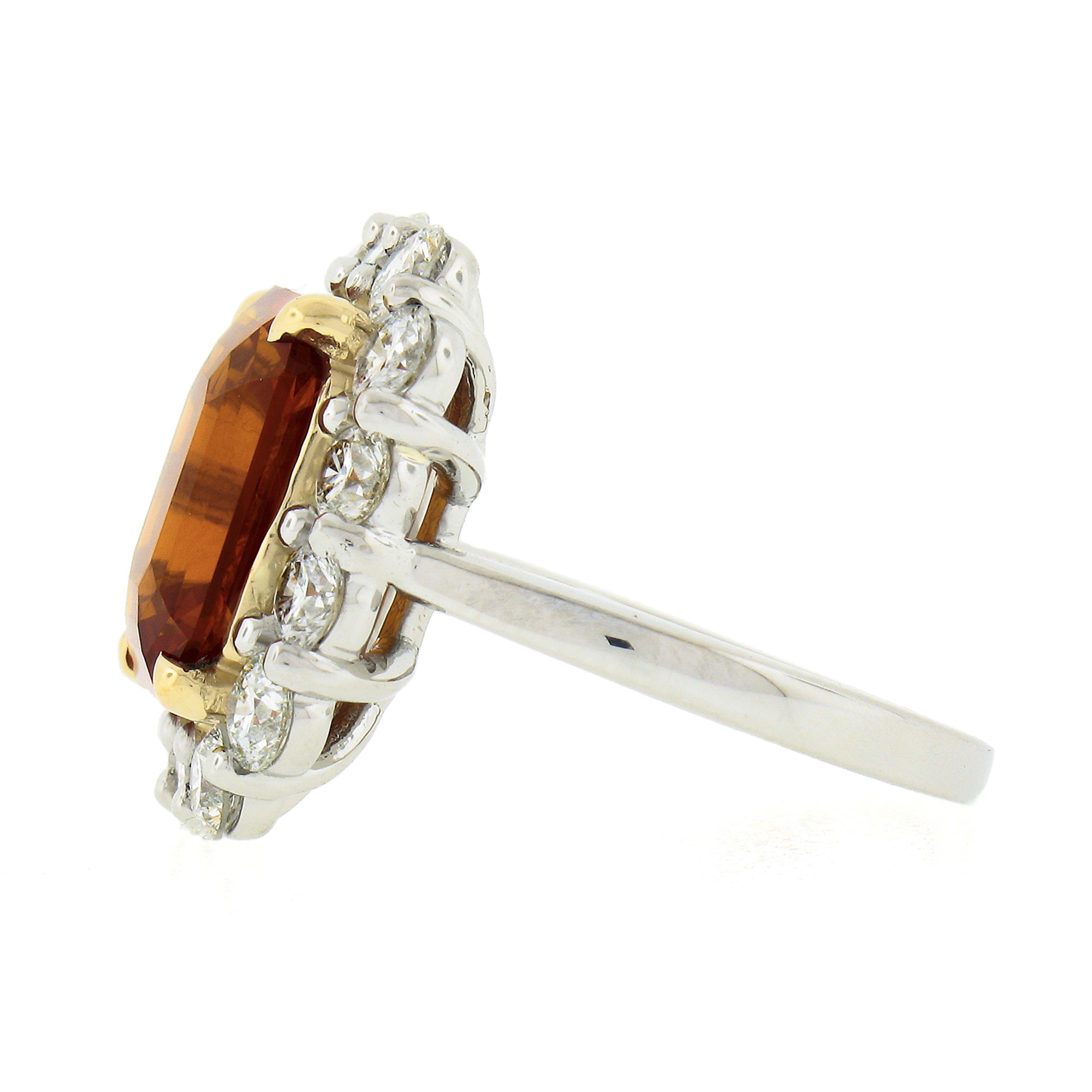 NEW Plat. & 18K Gold 10.7ct GIA Vivid Orange Sapphire Diamond Halo Cocktail Ring For Sale 1