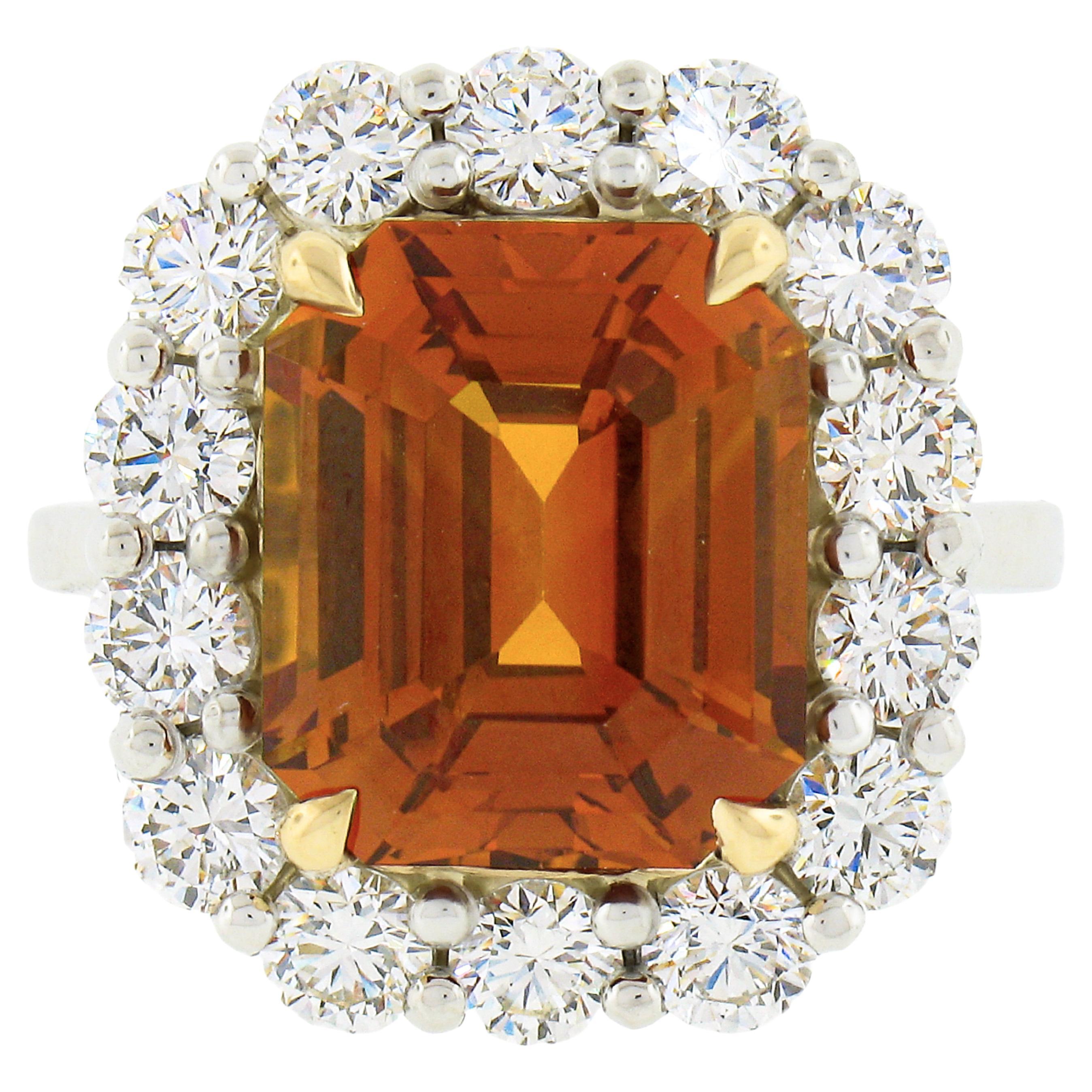 Platin & 18 Karat Gold 10,7 Karat GIA Vivid Orange Saphir Diamant Halo Cocktail-Ring im Angebot