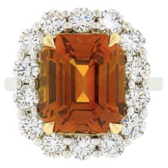NEW Plat. & 18K Gold 10.7ct GIA Vivid Orange Sapphire Diamond Halo Cocktail Ring