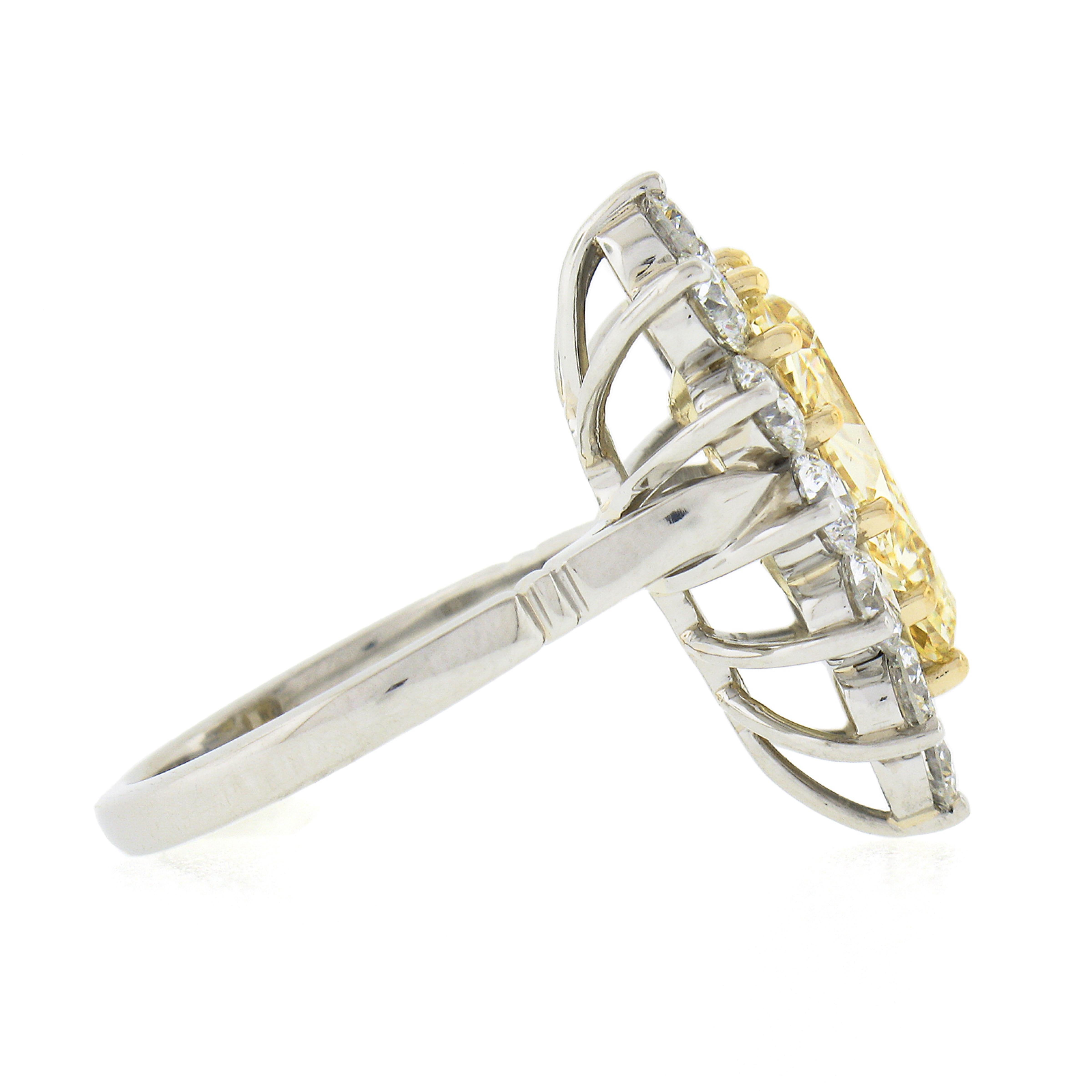 Women's 18k Gold 5.64ctw GIA Fancy Light Yellow Pear Diamond w/ Halo Engagement Ring