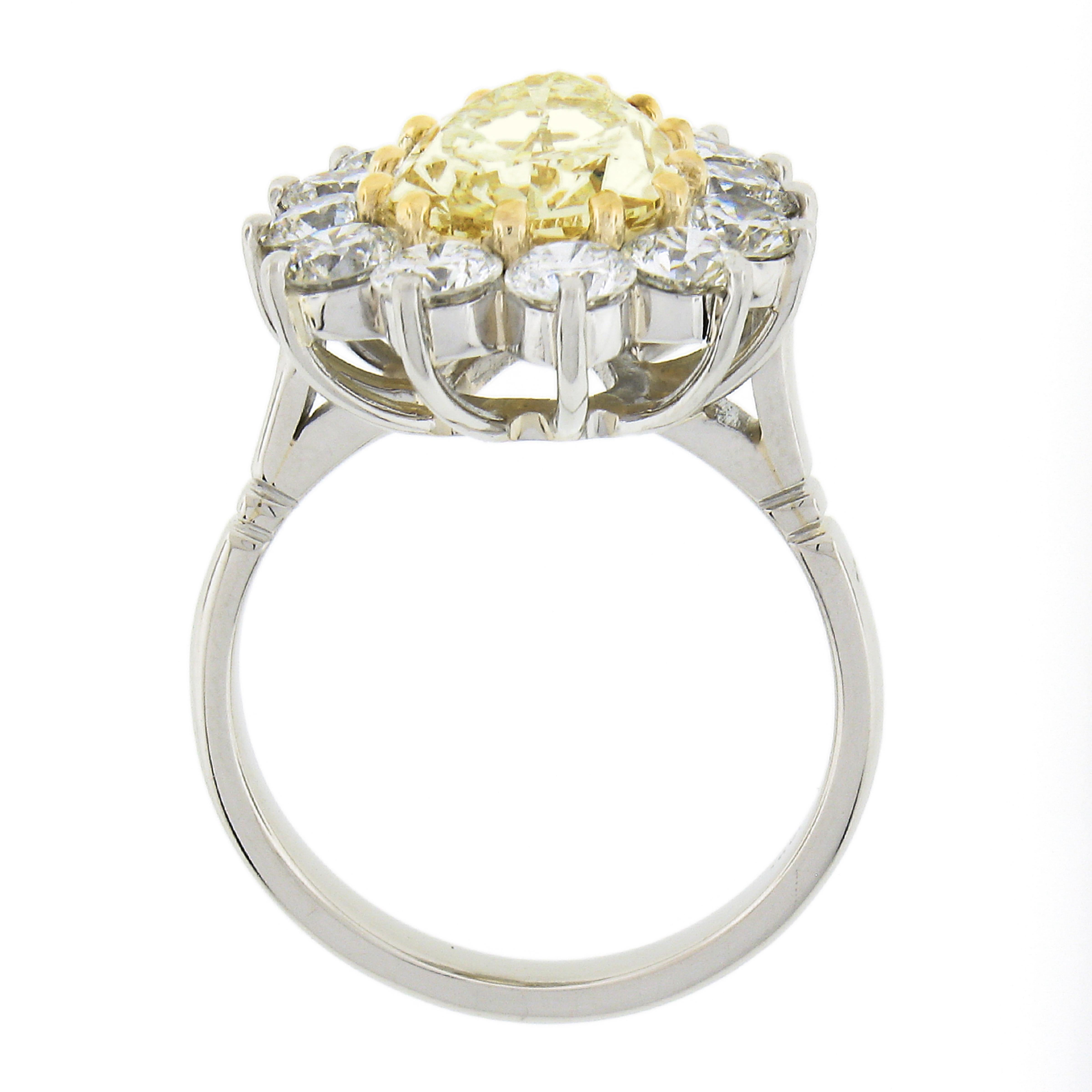 18k Gold 5.64ctw GIA Fancy Light Yellow Pear Diamond w/ Halo Engagement Ring 3