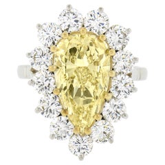 18k Gold 5.64ctw GIA Fancy Light Yellow Pear Diamond w/ Halo Engagement Ring