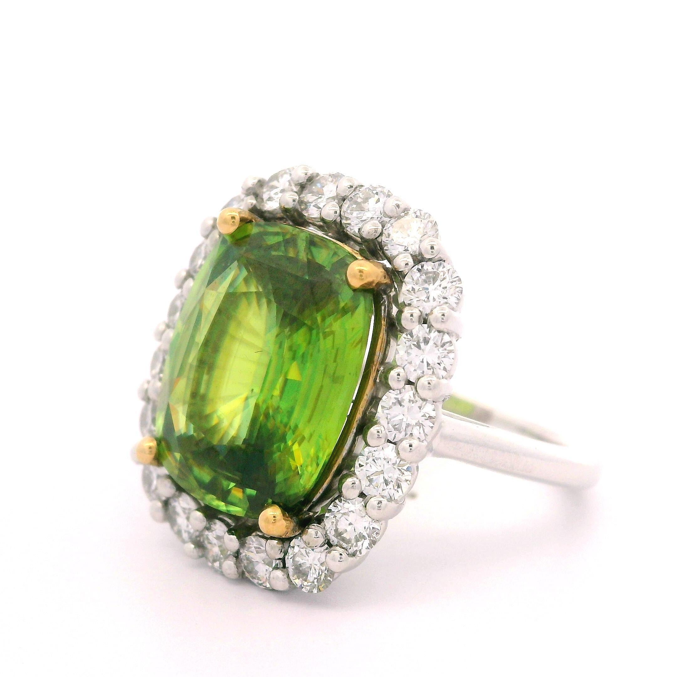 Women's New Plat & 18k Gold GIA 10.46ctw Cushion Sphene and Diamond Halo Cocktail Ring For Sale