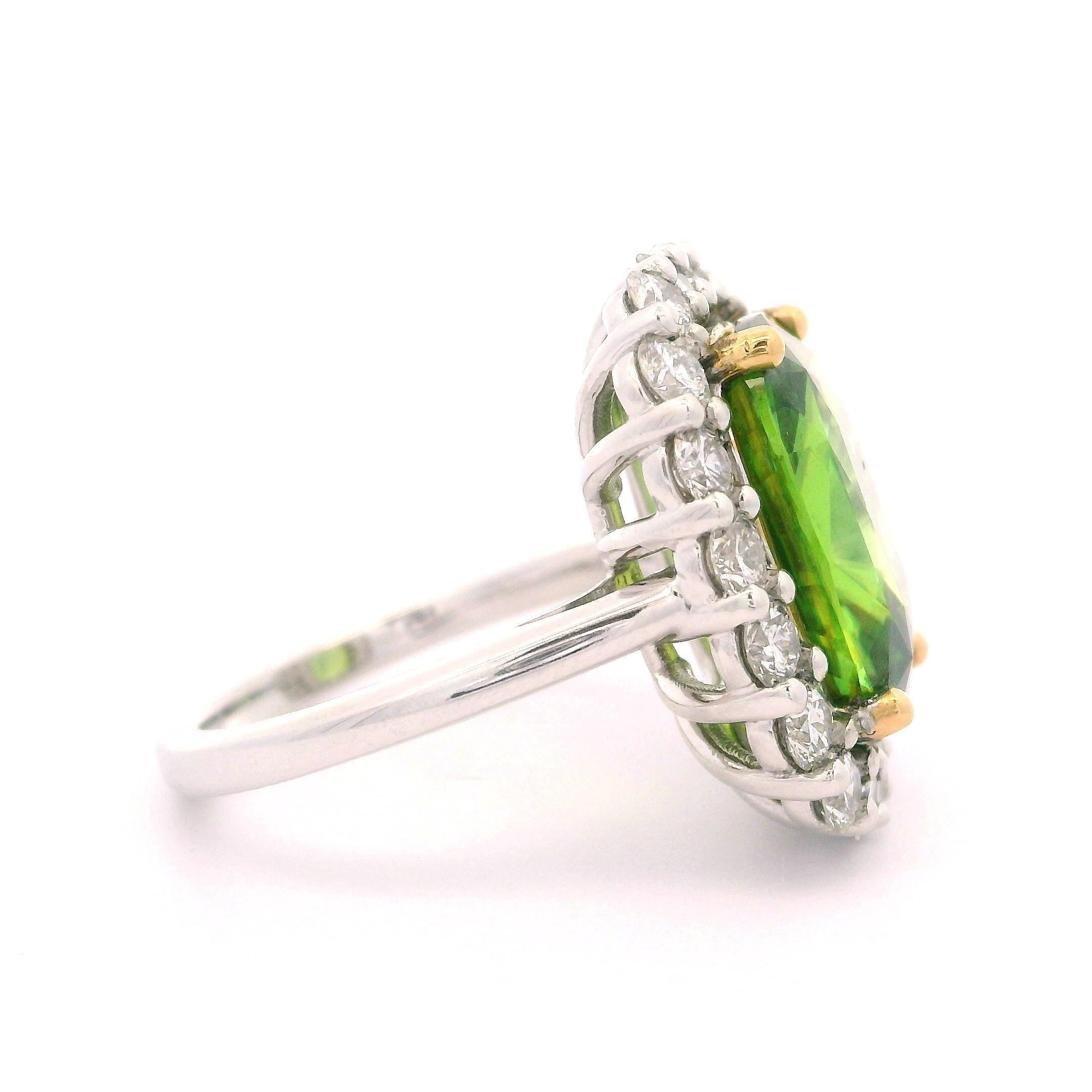 New Plat & 18k Gold GIA 10.46ctw Cushion Sphene and Diamond Halo Cocktail Ring For Sale 1