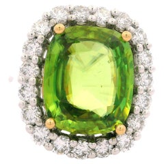 New Plat & 18k Gold GIA 10,46ctw Kissen Sphene und Diamant Halo Cocktail-Ring