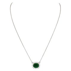 New Plat. Collier pendentif en or 18k GIA Tsavorite coussin Solitaire Diamant Halo