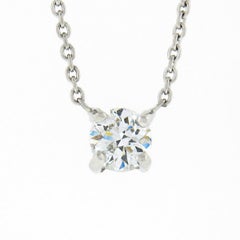 New Platinum 0.34ctw Old European Diamond Prong Solitaire Pendant Chain Necklace