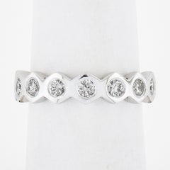 New Platinum 0.52ctw Round Burnish Set Diamond Stackable Hexagon Shape Band Ring