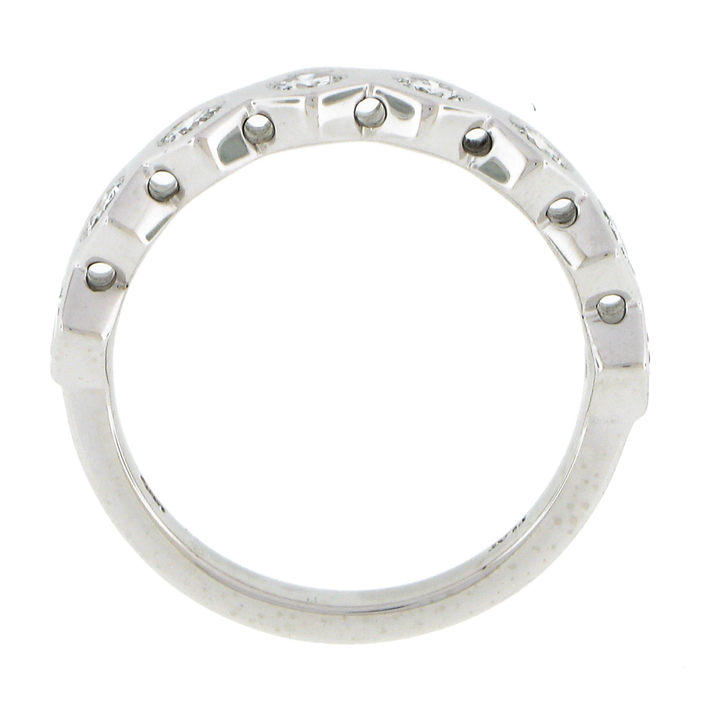 New Platinum 0.52ctw Round Burnish Set Diamond Stackable Hexagon Shape Band Ring For Sale 3