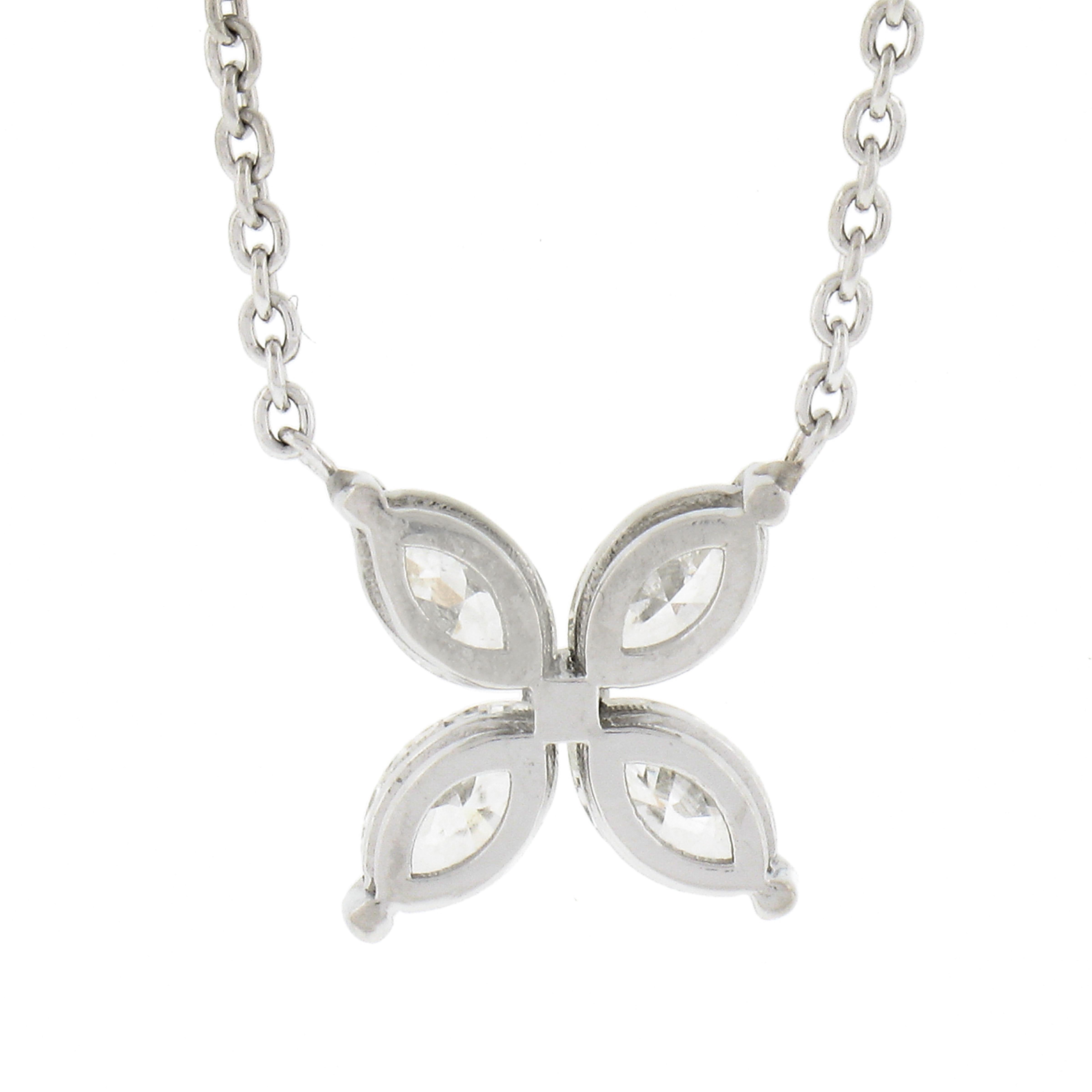 NEW Platinum 0.56carat Prong Marquise Diamond Flower Butterfly Pendant Necklace For Sale 1