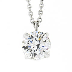 New Platinum 1.01ctw GIA Round Prong Set Diamond Solitaire Slide Pendant & Chain