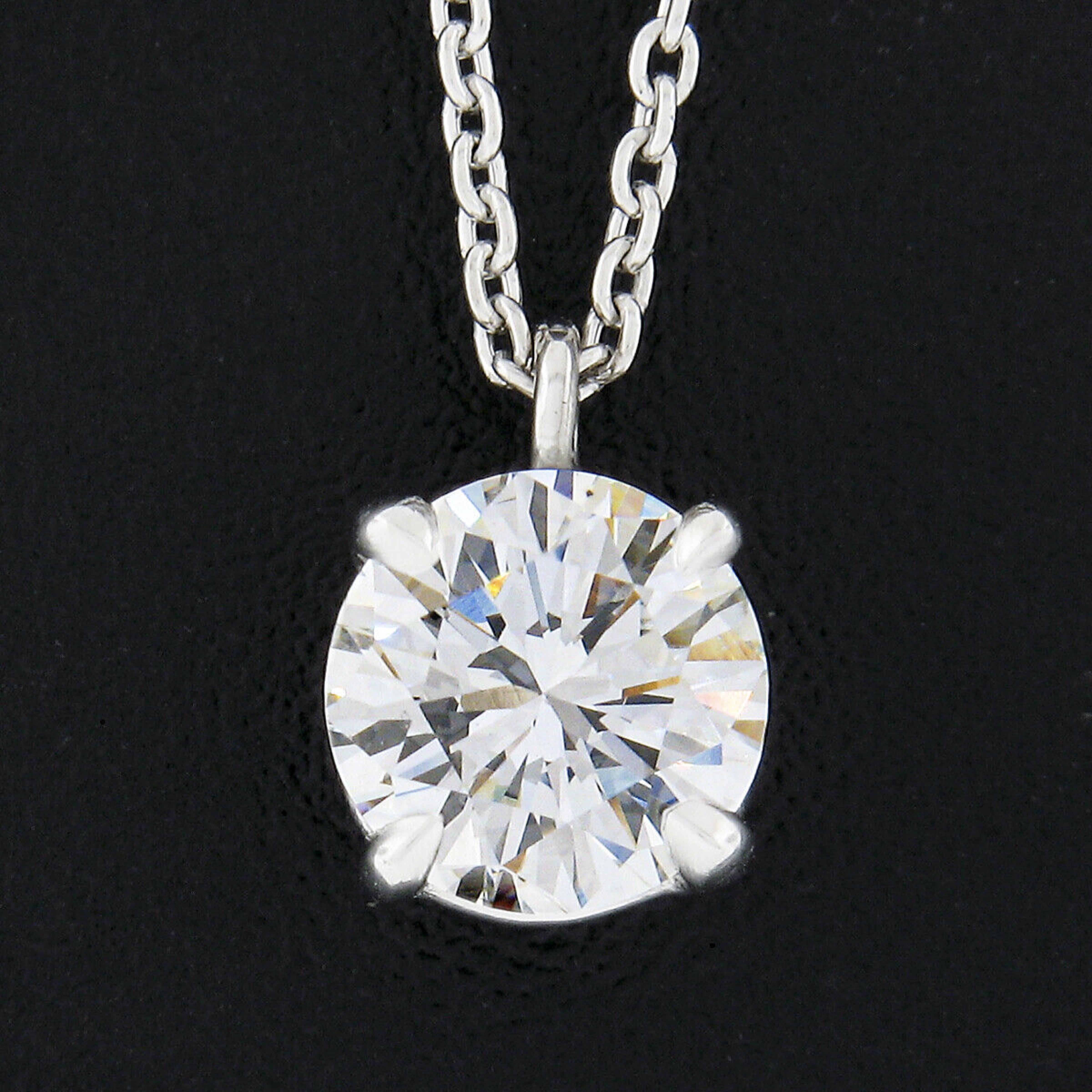 Round Cut New Platinum 1.01ctw GIA Round Prong Set Diamond Solitaire Slide Pendant & Chain