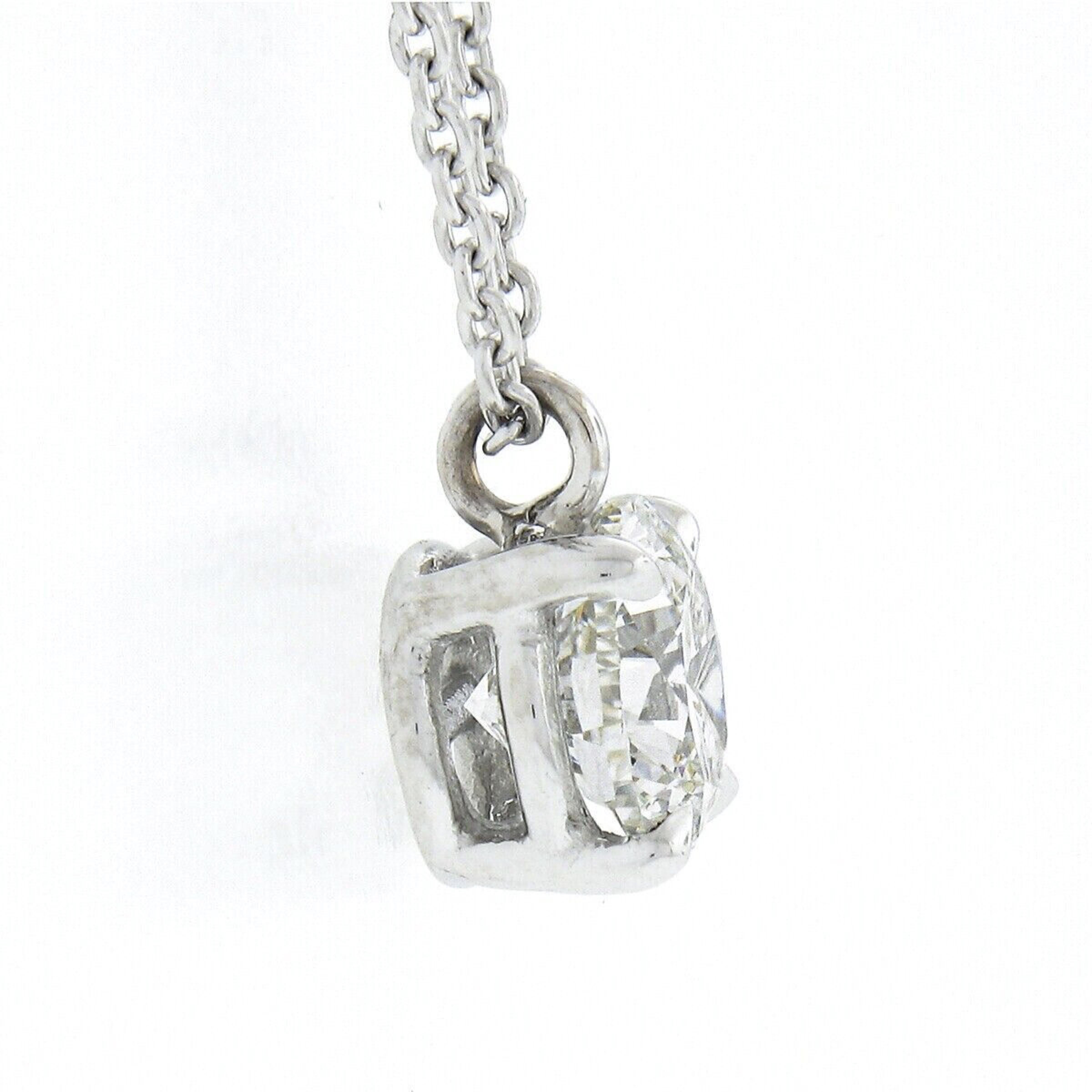 New Platinum 1.01ctw GIA Round Prong Set Diamond Solitaire Slide Pendant & Chain In New Condition In Montclair, NJ