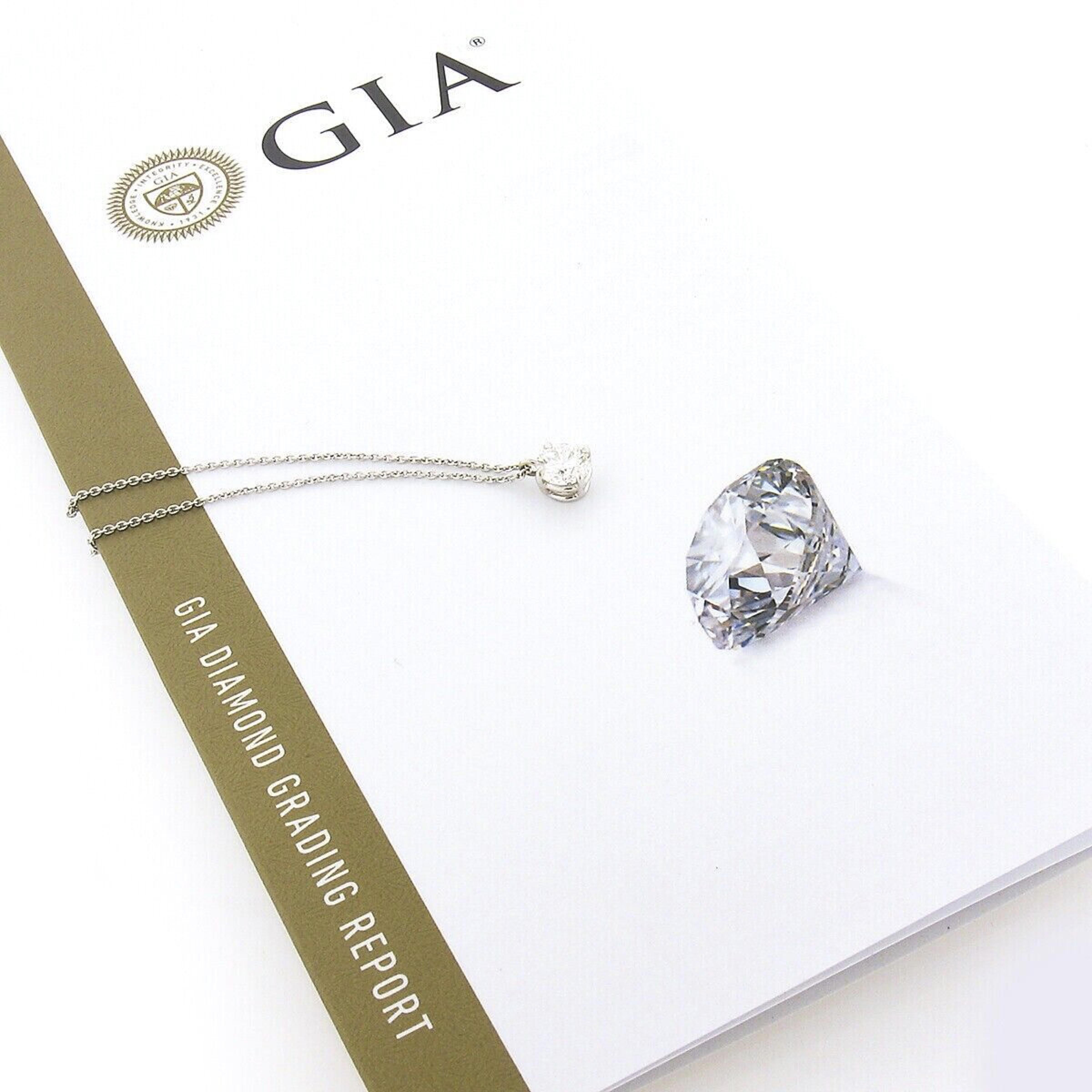 New Platinum 1.01ctw GIA Round Prong Set Diamond Solitaire Slide Pendant & Chain 3