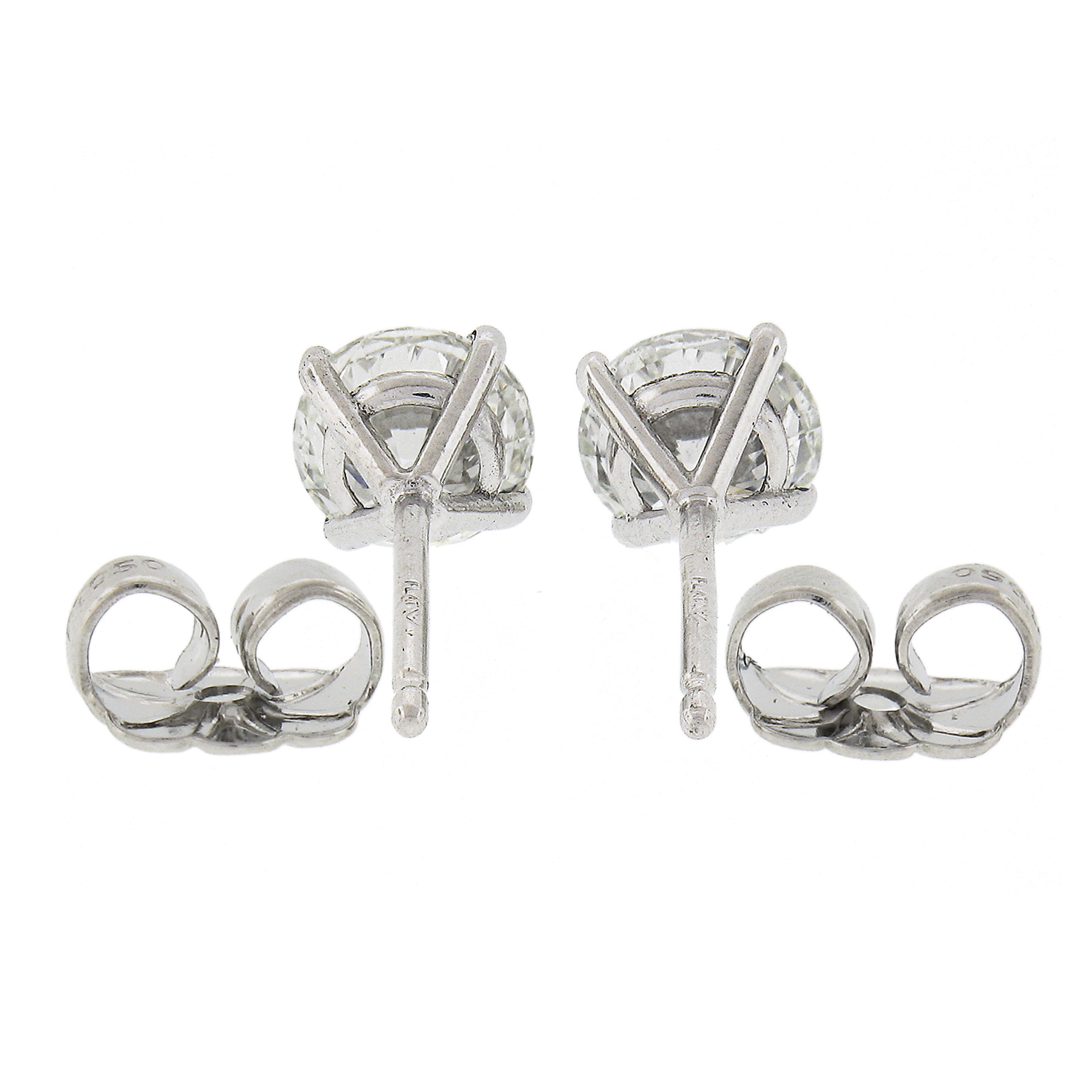 Round Cut New Platinum 1.02ctw GIA Round Brilliant Diamond Martini 4 Prong Stud Earrings For Sale
