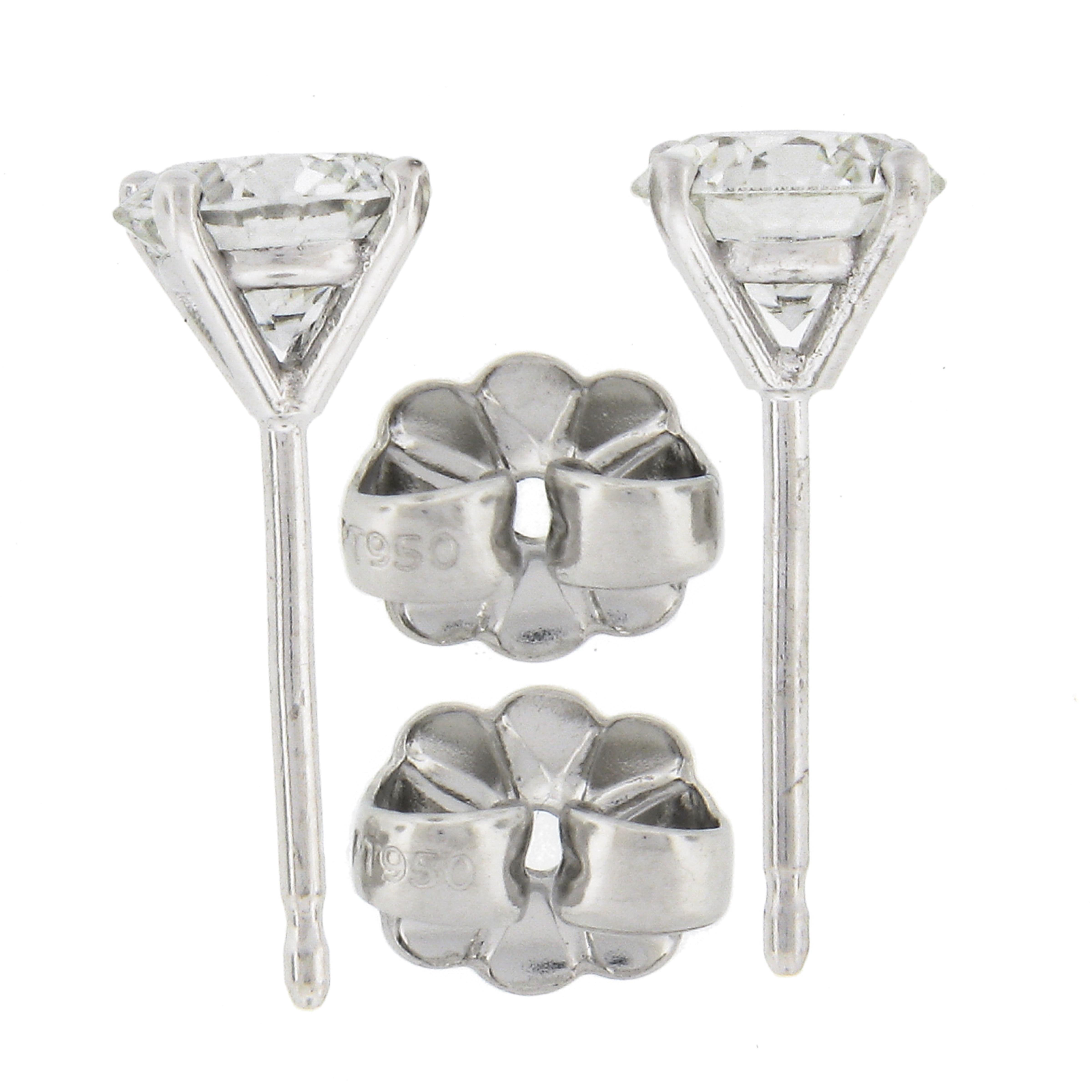 New Platinum 1.02ctw GIA Round Brilliant Diamond Martini 4 Prong Stud Earrings For Sale 1