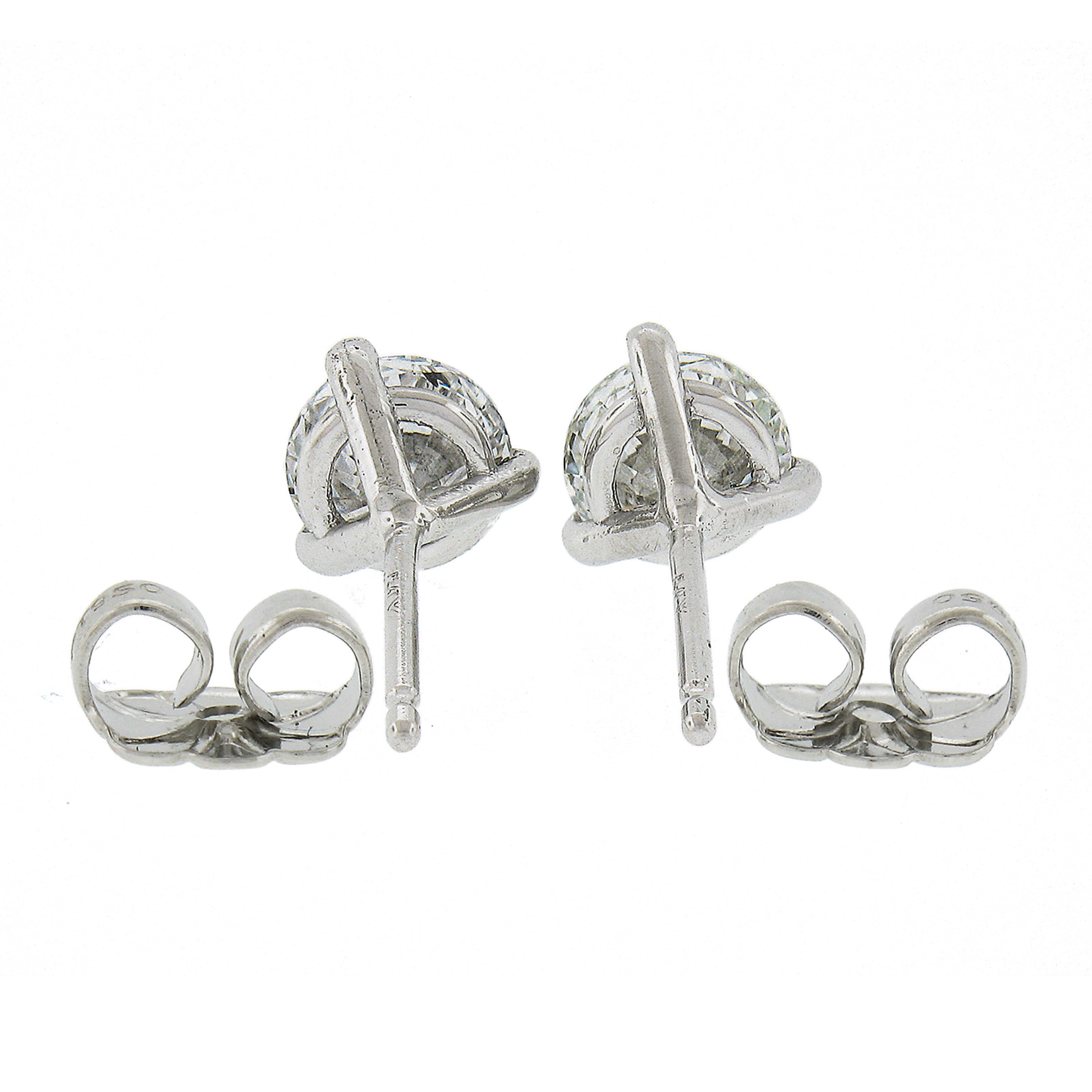 Round Cut New Platinum 1.03ctw GIA Round Brilliant Diamond Martini 3 Prong Stud Earrings For Sale