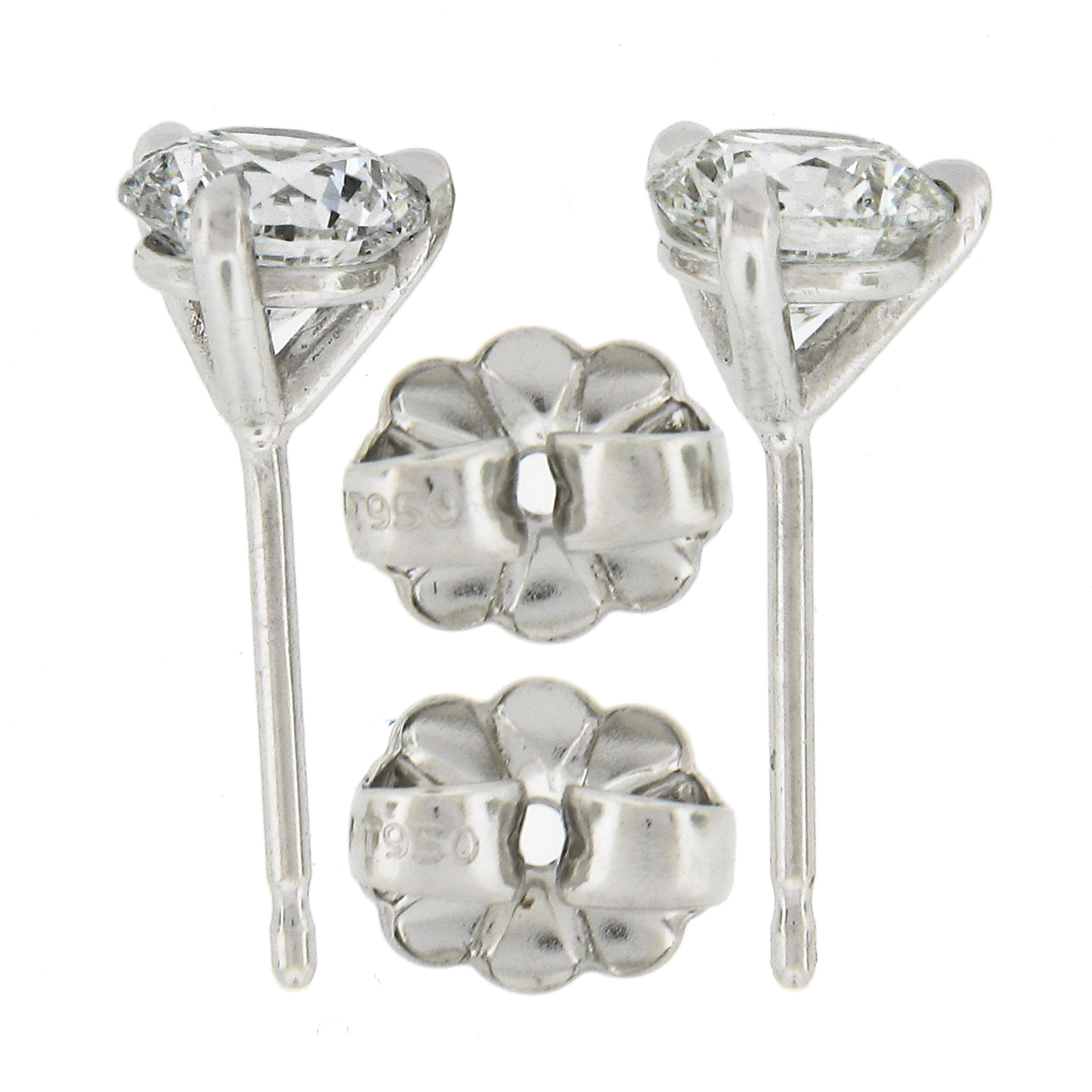 Women's or Men's New Platinum 1.03ctw GIA Round Brilliant Diamond Martini 3 Prong Stud Earrings For Sale