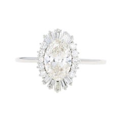 New Platinum 1.09 Carat Oval Diamond Ballerina Halo Engagement Ring