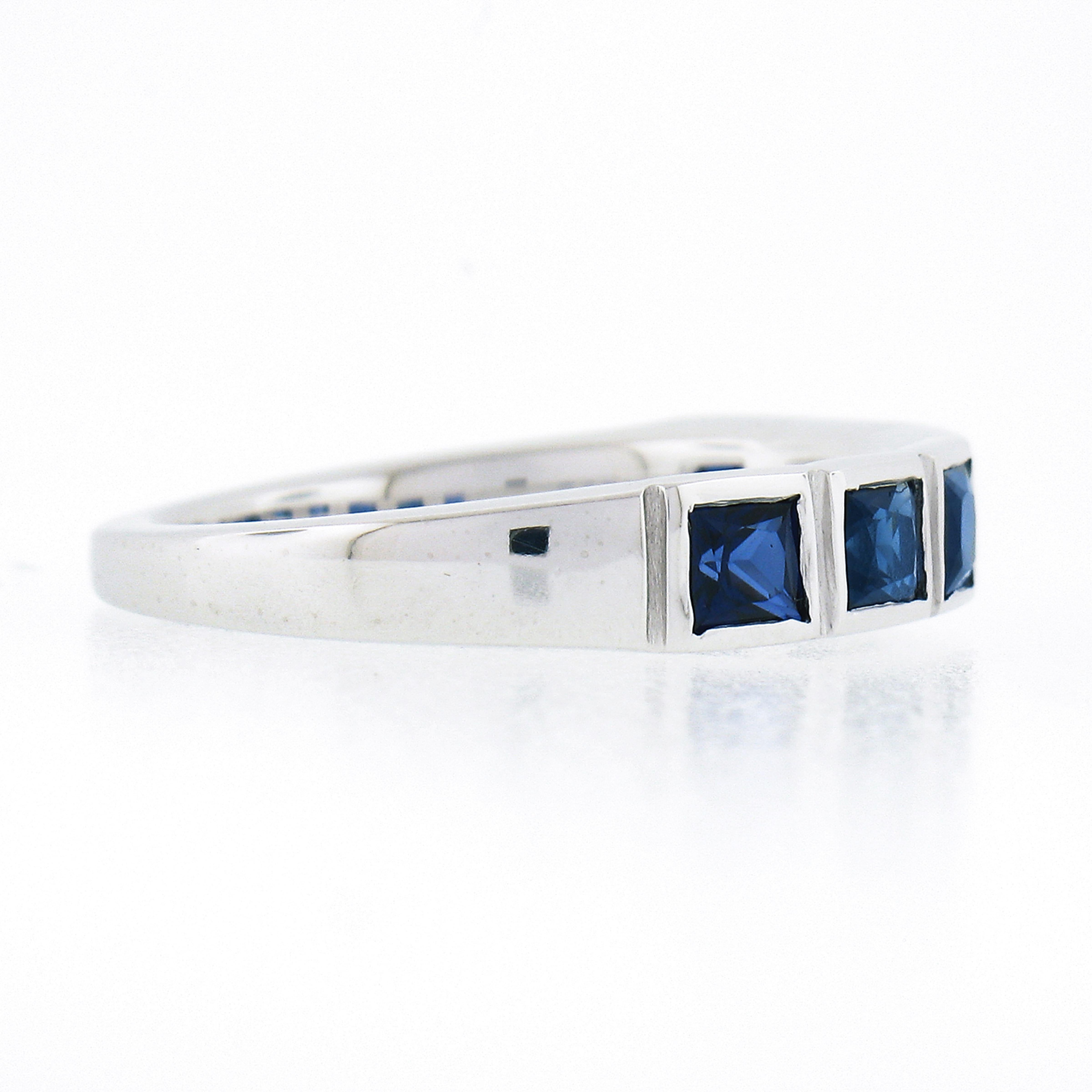 New Platinum 1.18ctw Square Step Cut Sapphire Bezel Set Stack Wedding Band Ring In New Condition For Sale In Montclair, NJ