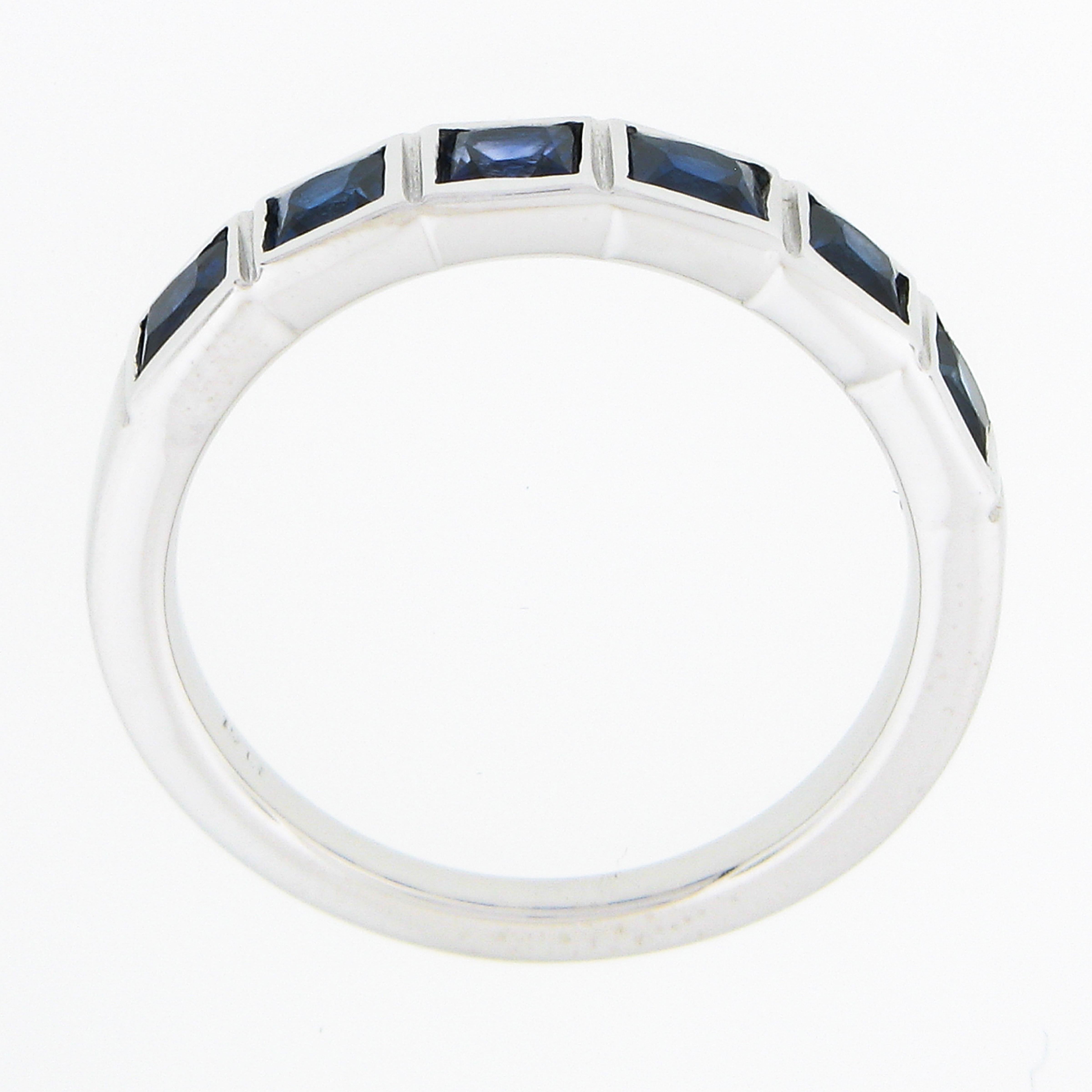 New Platinum 1.18ctw Square Step Cut Sapphire Bezel Set Stack Wedding Band Ring For Sale 2