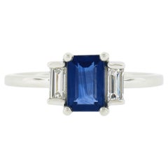 New Platinum 1.20ctw GIA NO HEAT Emerald Cut Sapphire 
Baguette Diamond Ring