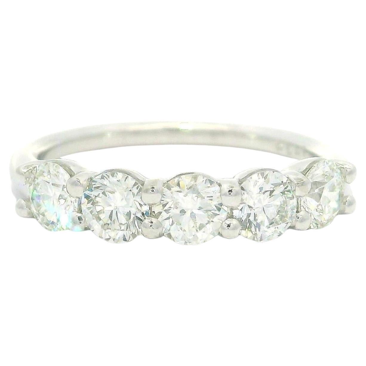 New Platinum 1.24ctw Round Diamond Low Profile Classic 5 Stone Band Ring