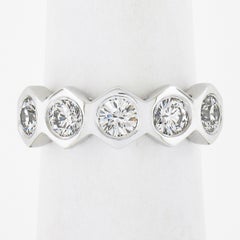 New Platinum 1.32ctw Round Burnish Set Diamond Stackable Hexagon Shape Band Ring