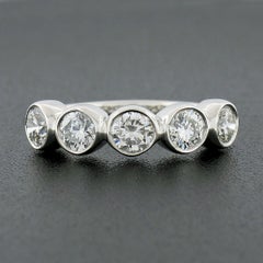 New Platinum 1.36ctw Round Bezel Large Diamond Five 5 Stone Wedding Band Ring