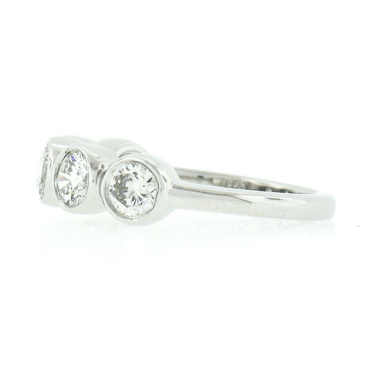 Women's or Men's New Platinum 1.36ctw Round Bezel Large Diamond Five 5 Stone Wedding Band Ring For Sale