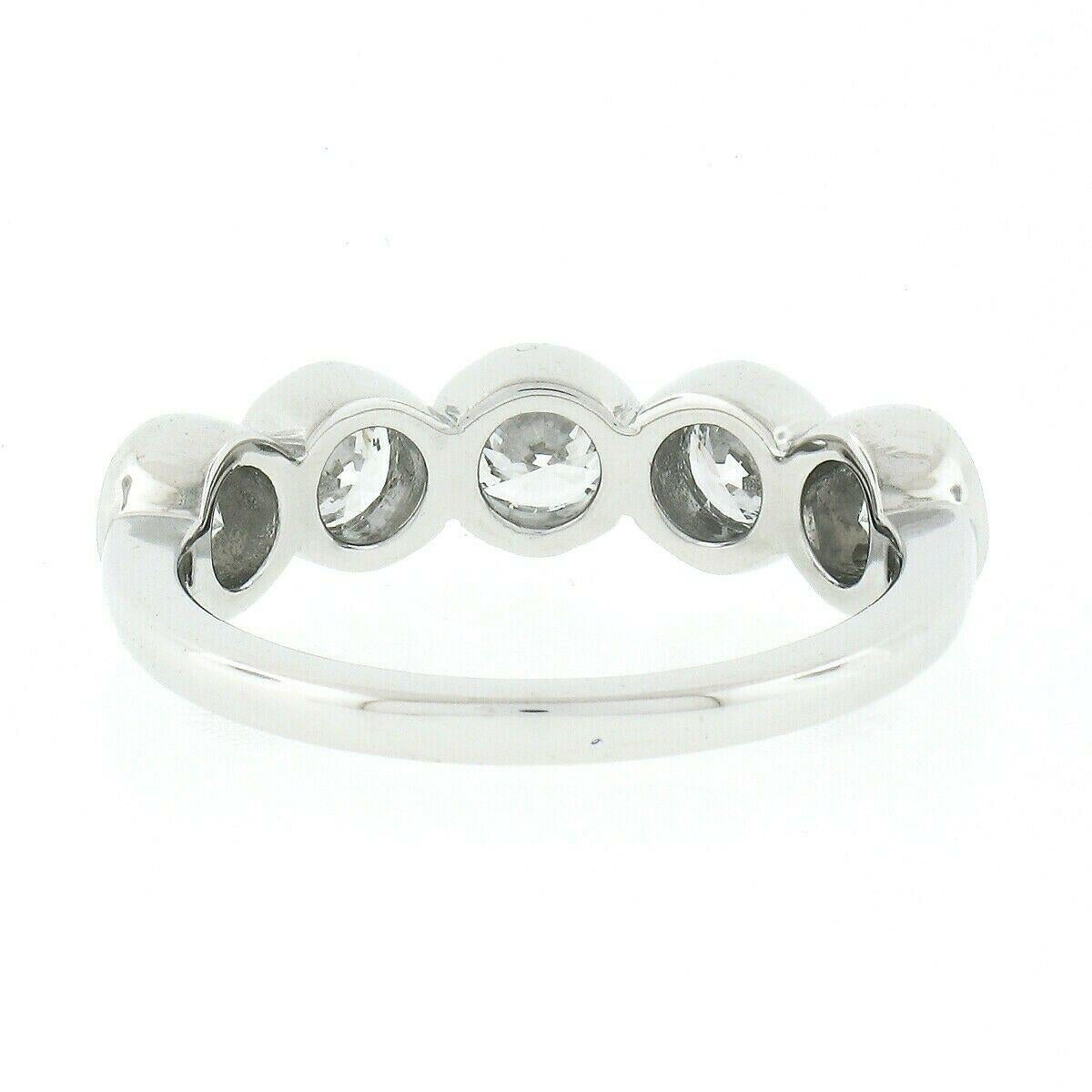 New Platinum 1.36ctw Round Bezel Large Diamond Five 5 Stone Wedding Band Ring For Sale 1