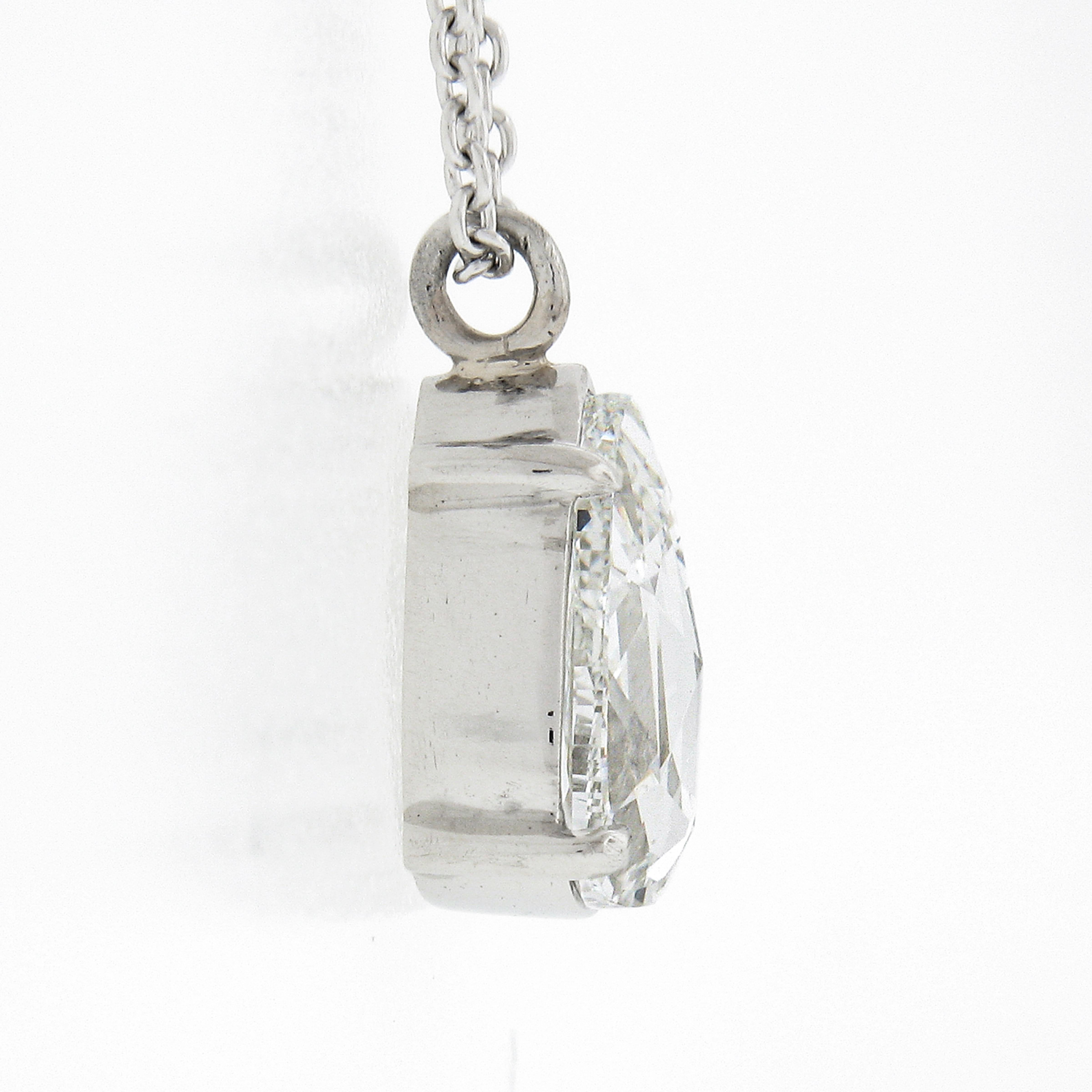 New Platinum 1.38ctw GIA Pear Rose Cut Diamond Solitaire Collet Pendant & Chain In New Condition For Sale In Montclair, NJ