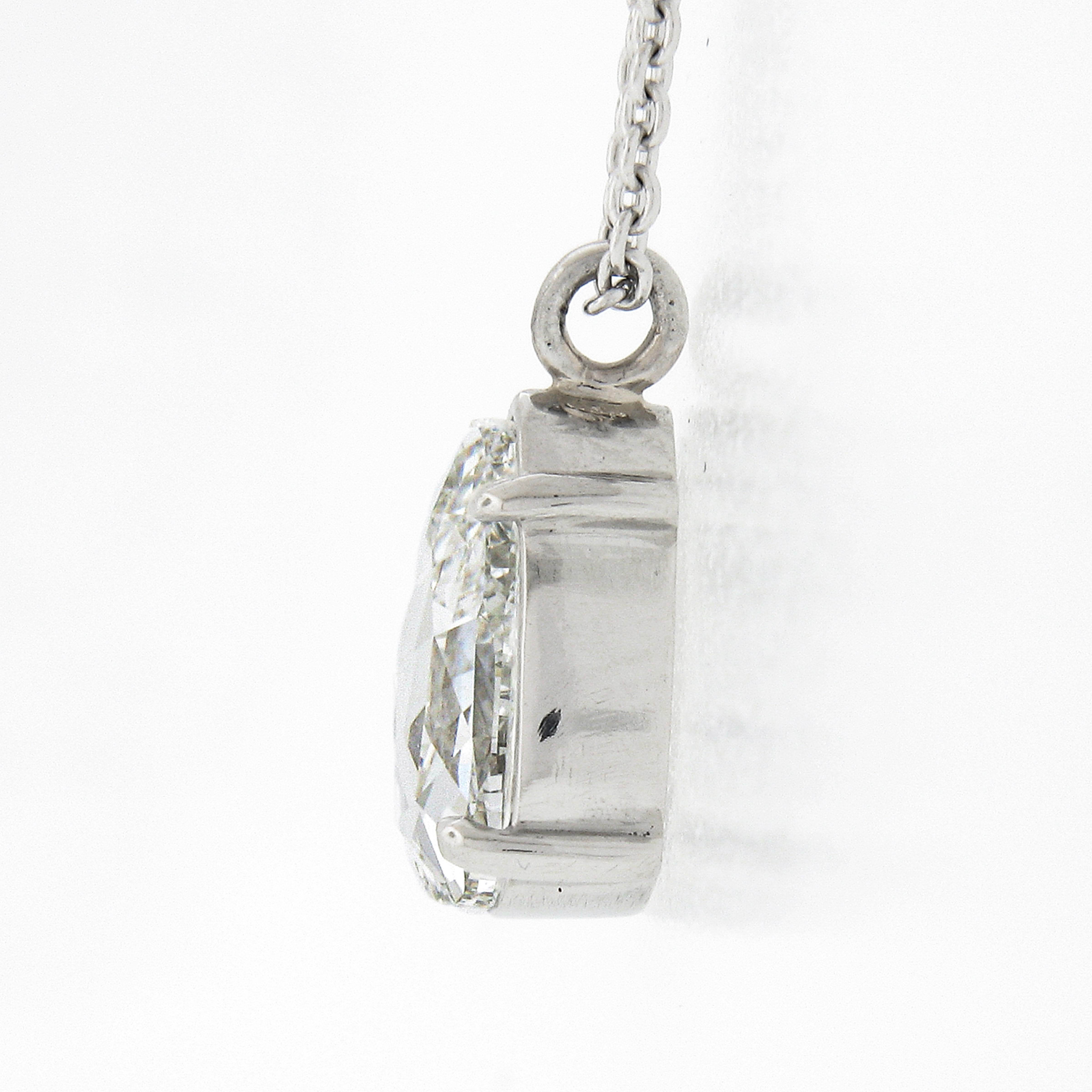 Women's New Platinum 1.38ctw GIA Pear Rose Cut Diamond Solitaire Collet Pendant & Chain For Sale