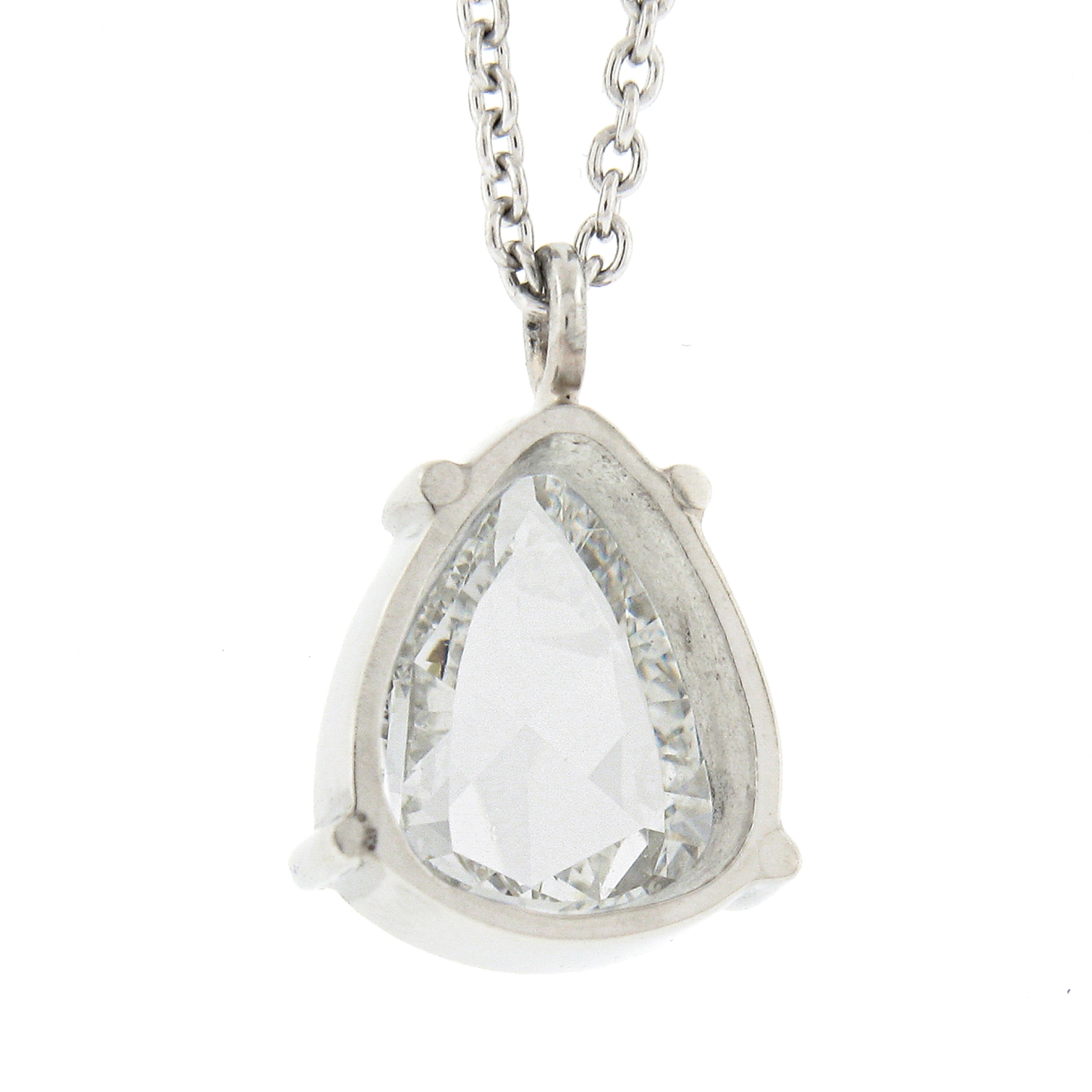New Platinum 1.38ctw GIA Pear Rose Cut Diamond Solitaire Collet Pendant & Chain For Sale 1