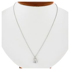 New Platinum 1.38ctw GIA Pear Rose Cut Diamond Solitaire Collet Pendant & Chain